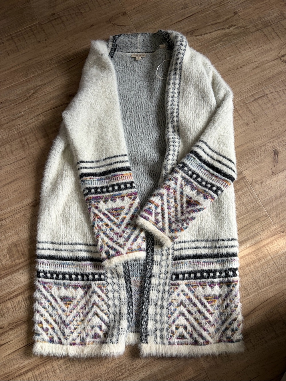 Cream Patterned Open-Front Women's Sweater Cardigan